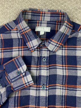 Ash & Erie Flannel Shirt Mens Medium Blue Gray Orange Plaid Check Button Down Up